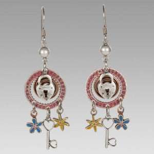 Purple Wheel with Lock and Key Earring