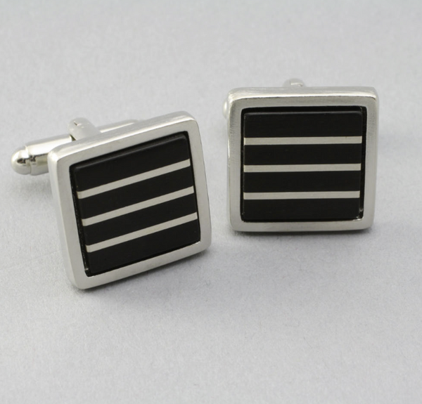 Cuff Link Wood Argentium Horizontal