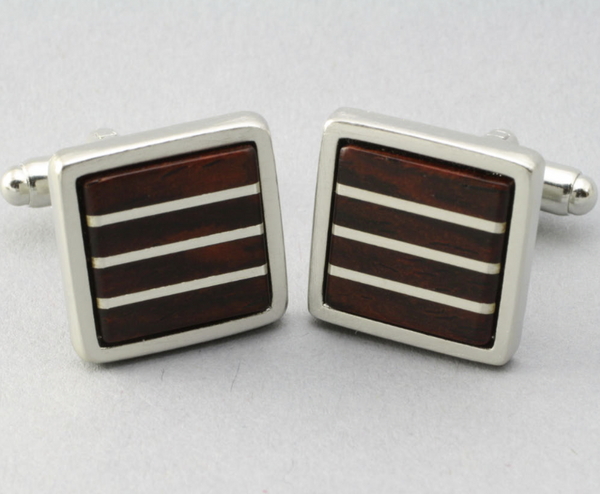 Cuff Link Wood Argentium Horizontal
