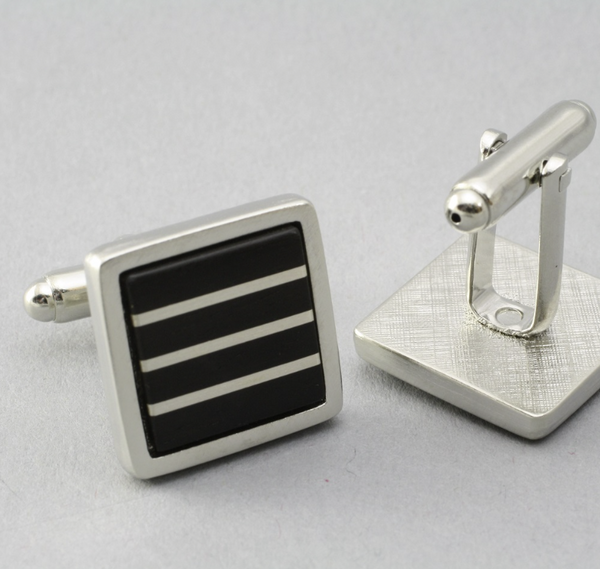 Cuff Link Wood Argentium Horizontal