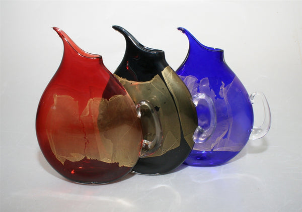 Flat Glass Pitcher in black, red and blue - Art of Fire