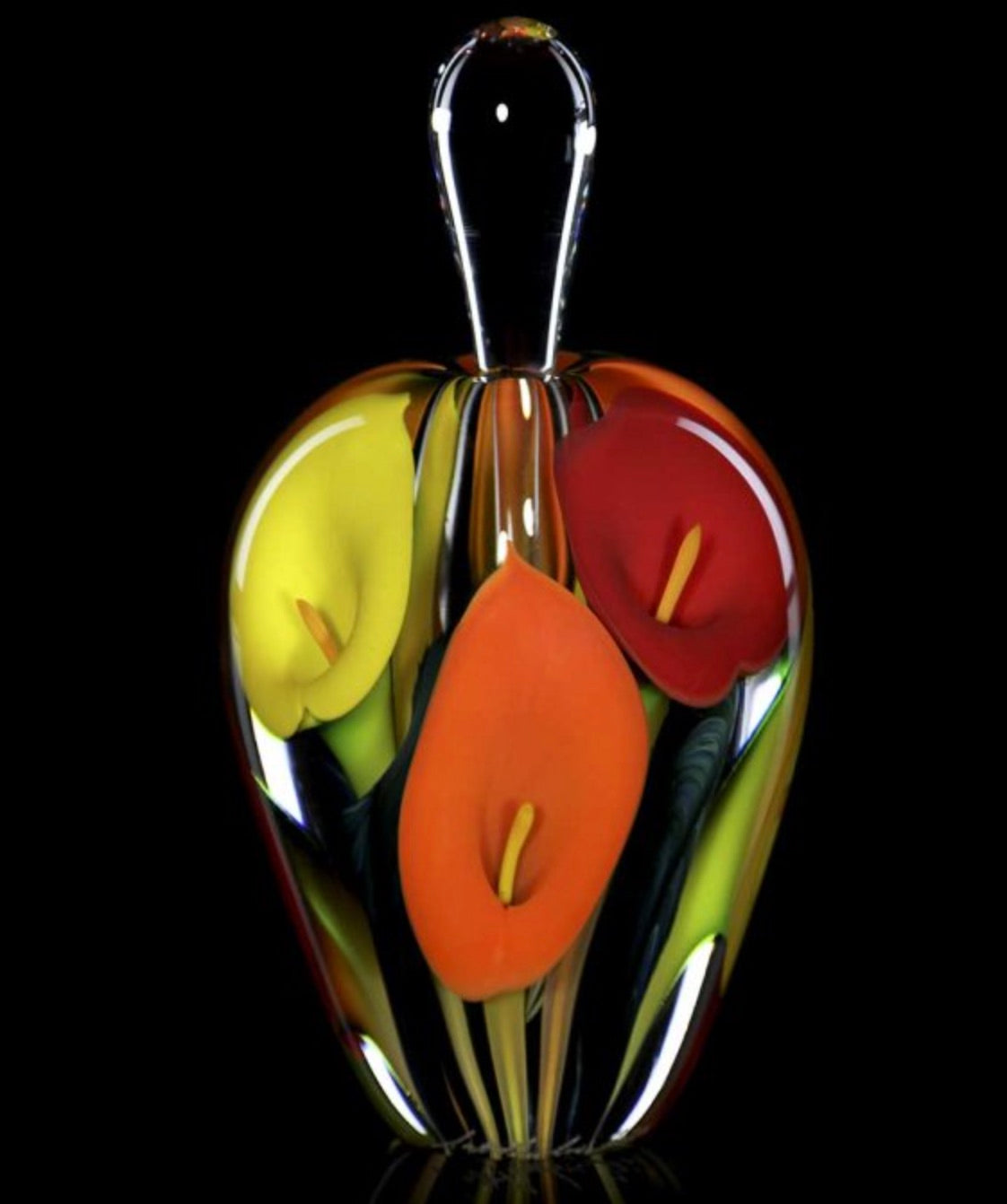 Tri-Color Red & Orange Calla Lily Perfume Bottle - An American Craftsman