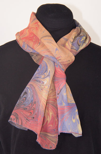 Hand Marbled Silk Chiffon Scarf In Celery With Gray