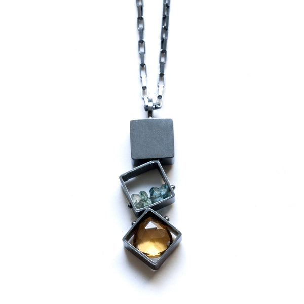 3 Small Squares brushed necklace - Ashka Dymel