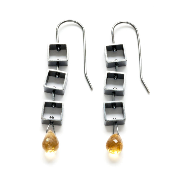 Tumbling Mini-Square Earrings with Teardrop Briolettes