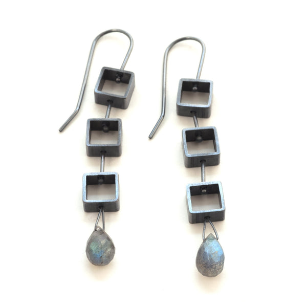 Tumbling Mini-Square Earrings with Teardrop Briolettes