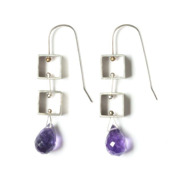 Tumbling Mini Square Earrings with Teardrop Briolettes