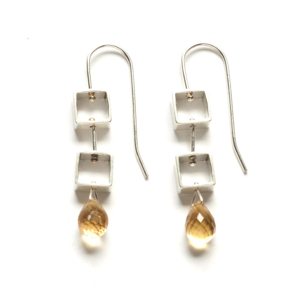 Tumbling Mini Square Earrings with Teardrop Briolettes