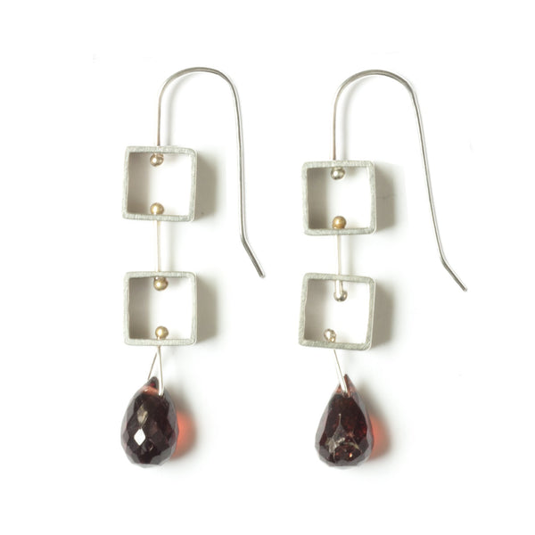 Tumbling Mini Square Earrings with Teardrop Briolettes - Ashka Dymel