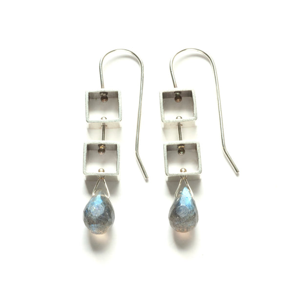 Tumbling Mini Square Earrings with Teardrop Briolettes