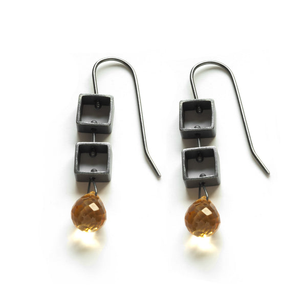 Tumbling Mini Square Earrings with Teardrop Briolettes