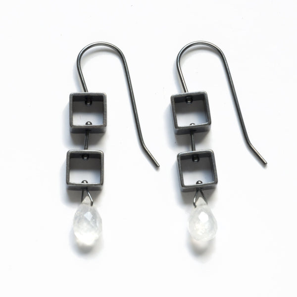 Tumbling Mini Square Earrings with Teardrop Briolettes