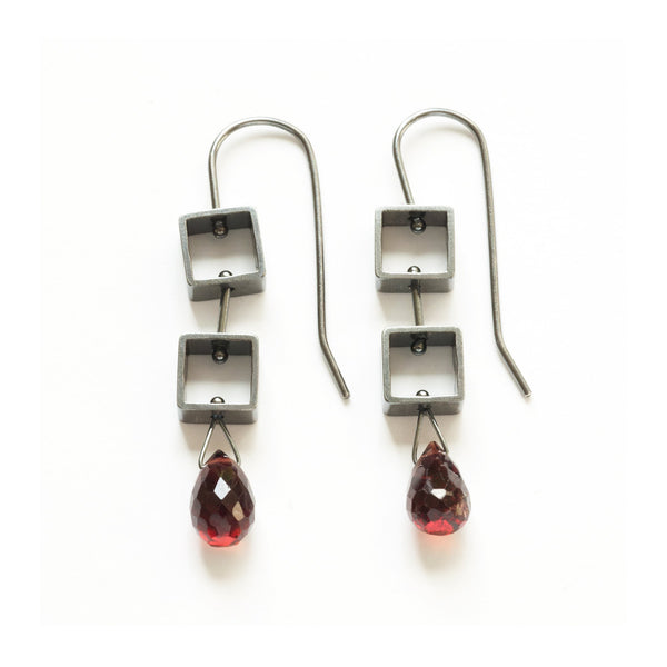 Tumbling Mini Square Earrings with Teardrop Briolettes