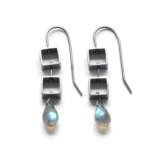 Tumbling Mini Square Earrings with Teardrop Briolettes