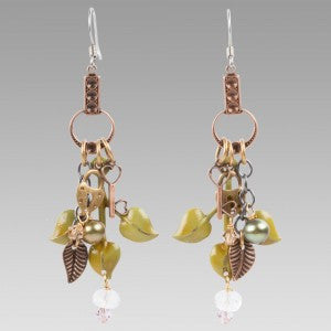 Triple Green Leaves Earring