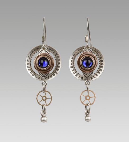 Date Wheel with Blue Stone Earring