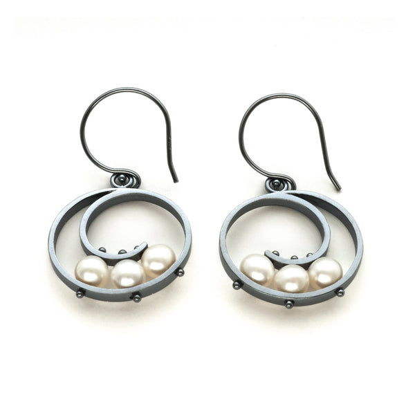 Medium Spiral Earrings with Pearls - Ashka Dymel