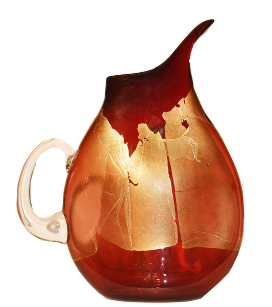 Flat Glass Pitcher in red & gold - Art Of Glass