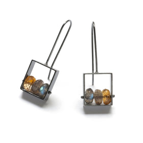 Rectangle Earrings with 3 Stones - Ashka Dymel