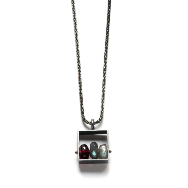 Rectangle Necklace with 3 Stones