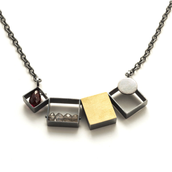 Three Rectangles One Gold Square Necklace