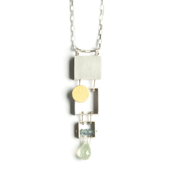 Stacked Rectangles Necklace with Teardrop Stone