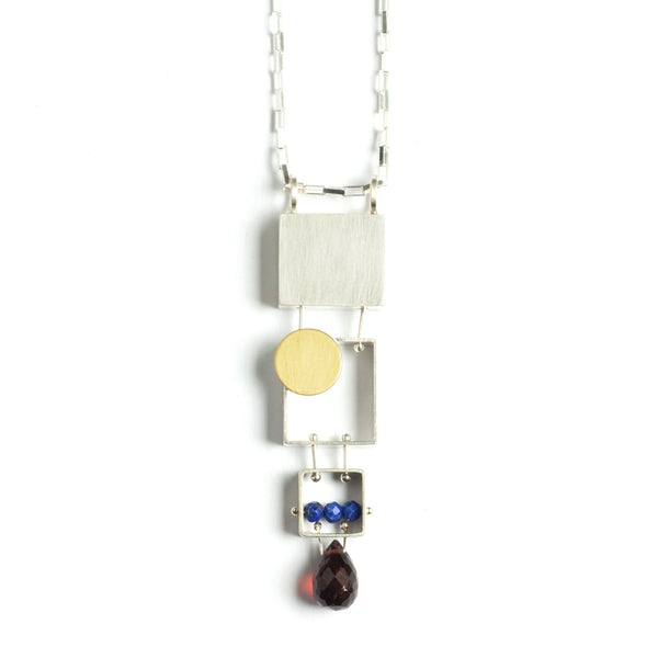 Stacked Rectangles Necklace with Teardrop Stone - Ashka Dymel