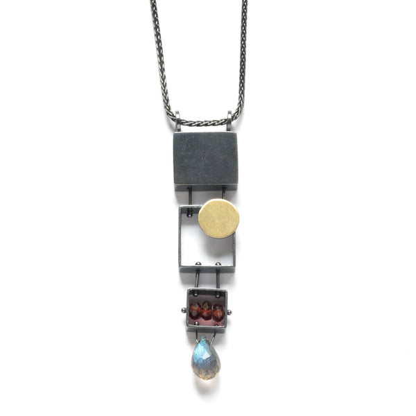 Stacked Rectangles Necklace with Teardrop Stone