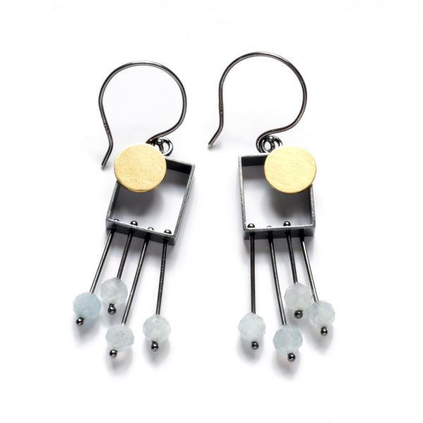 Rectangle Earrings with Dot and Fringe - Ashka Dymel
