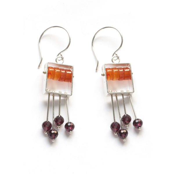 Rectangle Earrings with Top Stone and Fringe