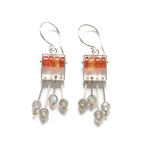Rectangle Earrings with Top Stone and Fringe
