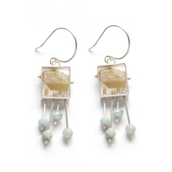Rectangle Earrings with Top Stone and Fringe