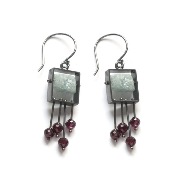 Rectangle Earrings with Top Stone and Fringe