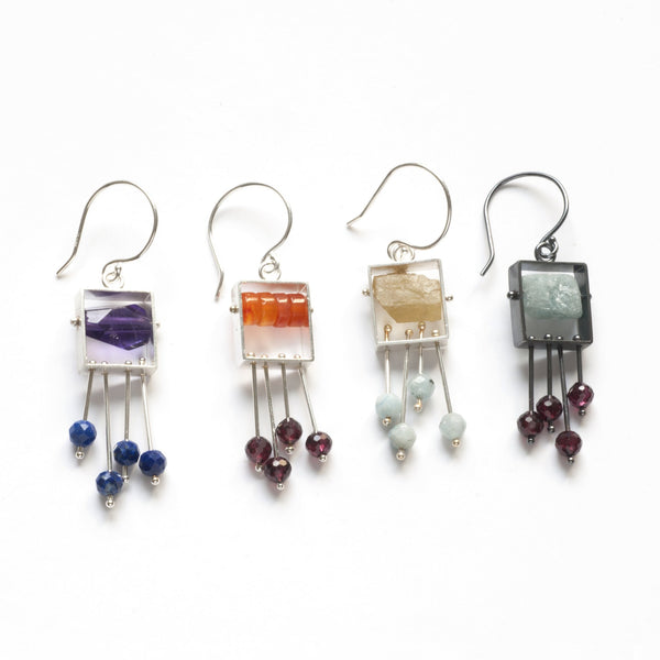 Rectangle Earrings with Top Stones and Fringe - Ashka Dymel