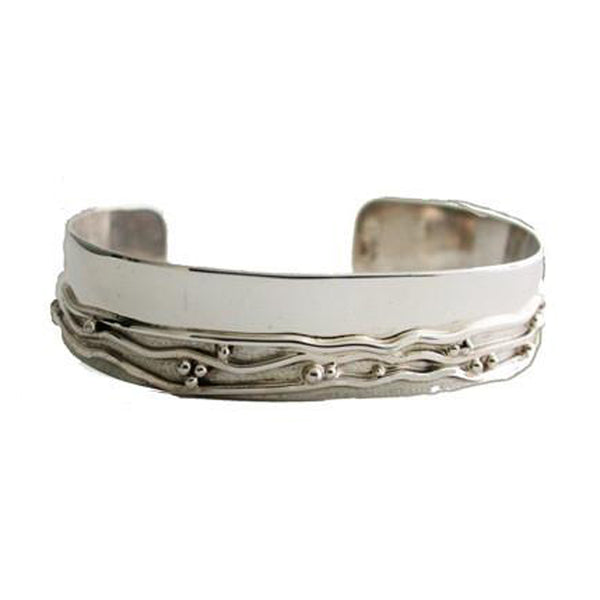 Sterling Silver Cuff with Wave Lines Nugget - Jill O'Reilly