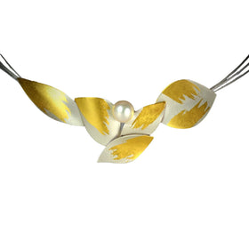Gold Leaf Necklace with Pearl