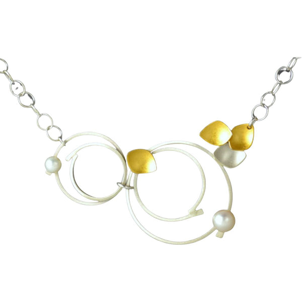 Double Circle w/Gold Leaf & Pearl Necklace
