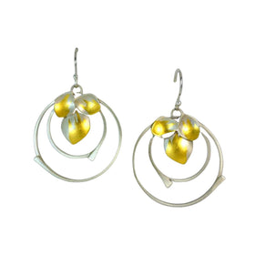 Double Hoop Round with Leaves Earrings