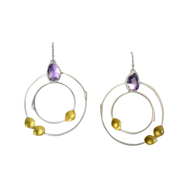 Double Round Hoop with Amethyst Earrings