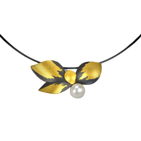 Open Leaf with Pearl Necklace
