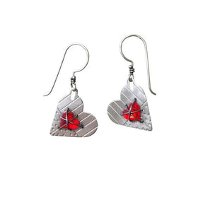 Small Etched Heart with Crystal Earrings