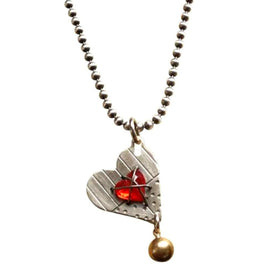 Small Etched Heart with Crystal Necklace