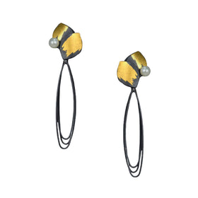 Silver Loops with Gold Leaf & Pearl  Earrings