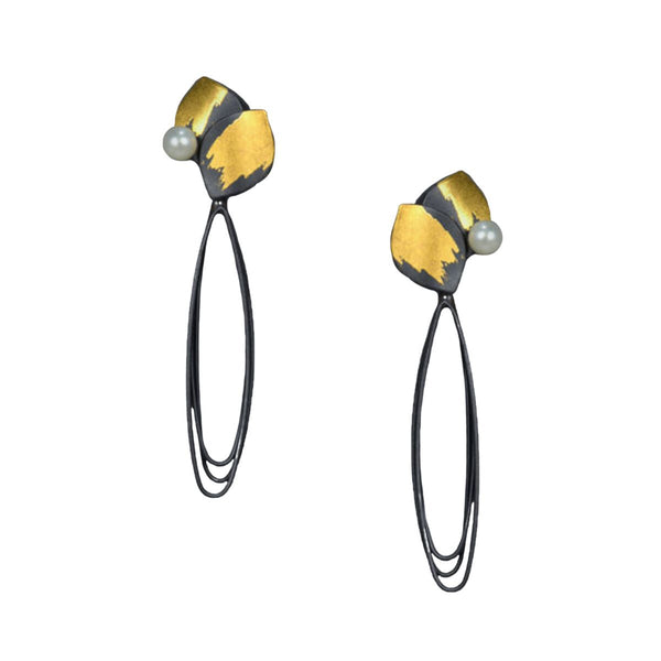 Silver Loops with Gold Leaf & Pearl  Earrings