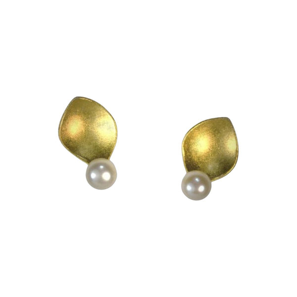 Simple Leaf with Pearl Earrings