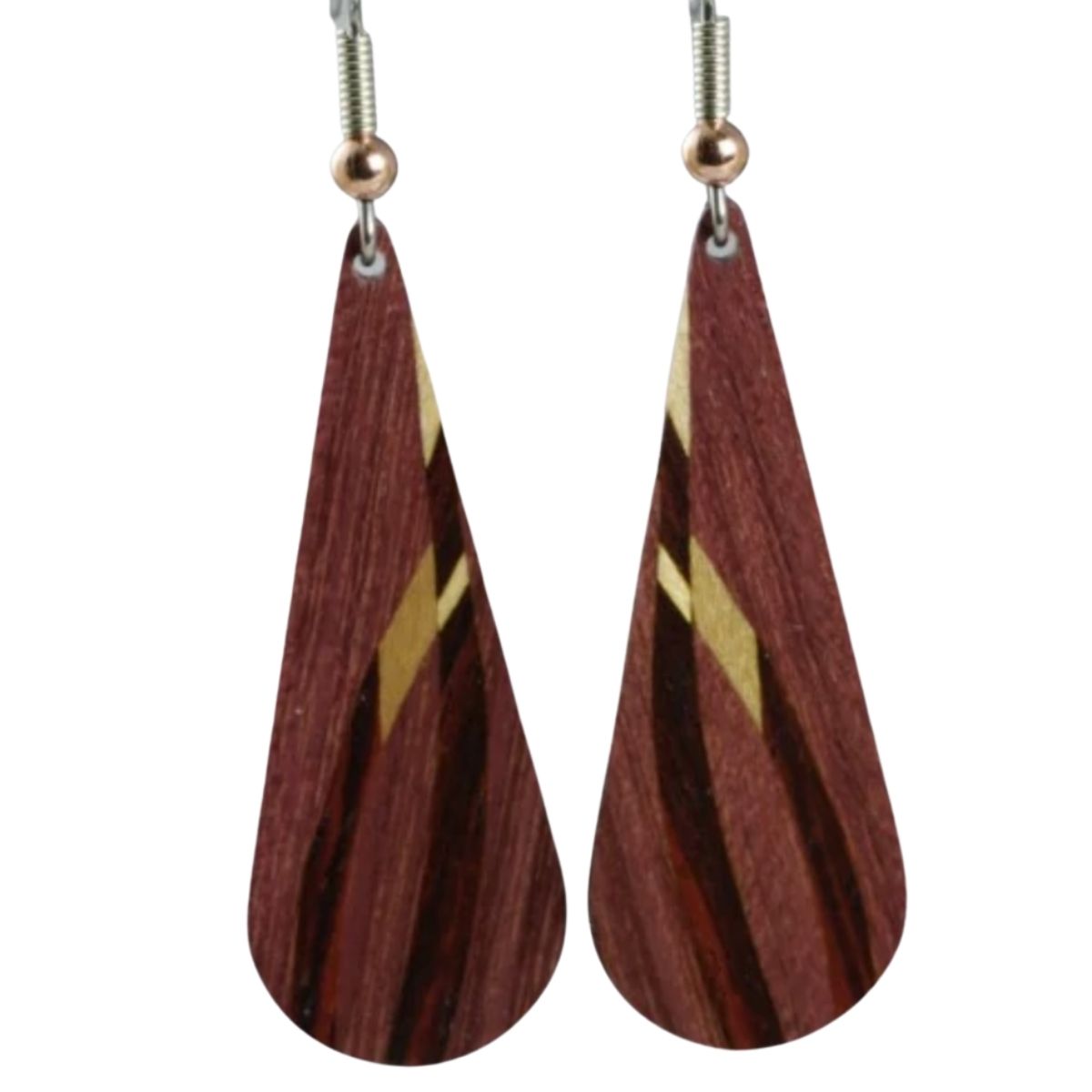 Hand Carved Wooden Earrings-Teardrops with Flowers | HoonArts