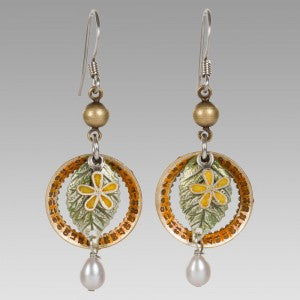 Orange Wheel with Green Leaf Earring