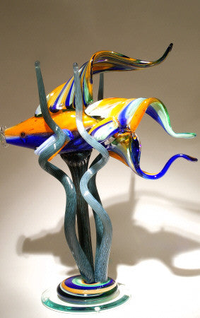 Large Fish In Seaweed Glass Sculpture