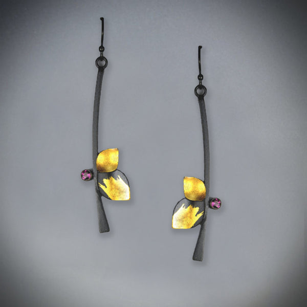Leaf on Vine with Garnet Earrings