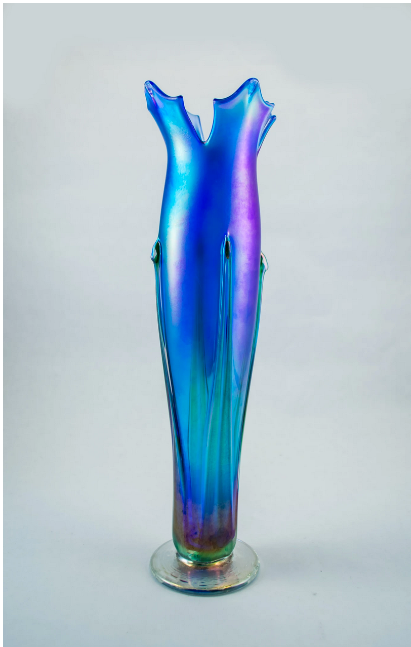 Iridized Flower Vase - Blue